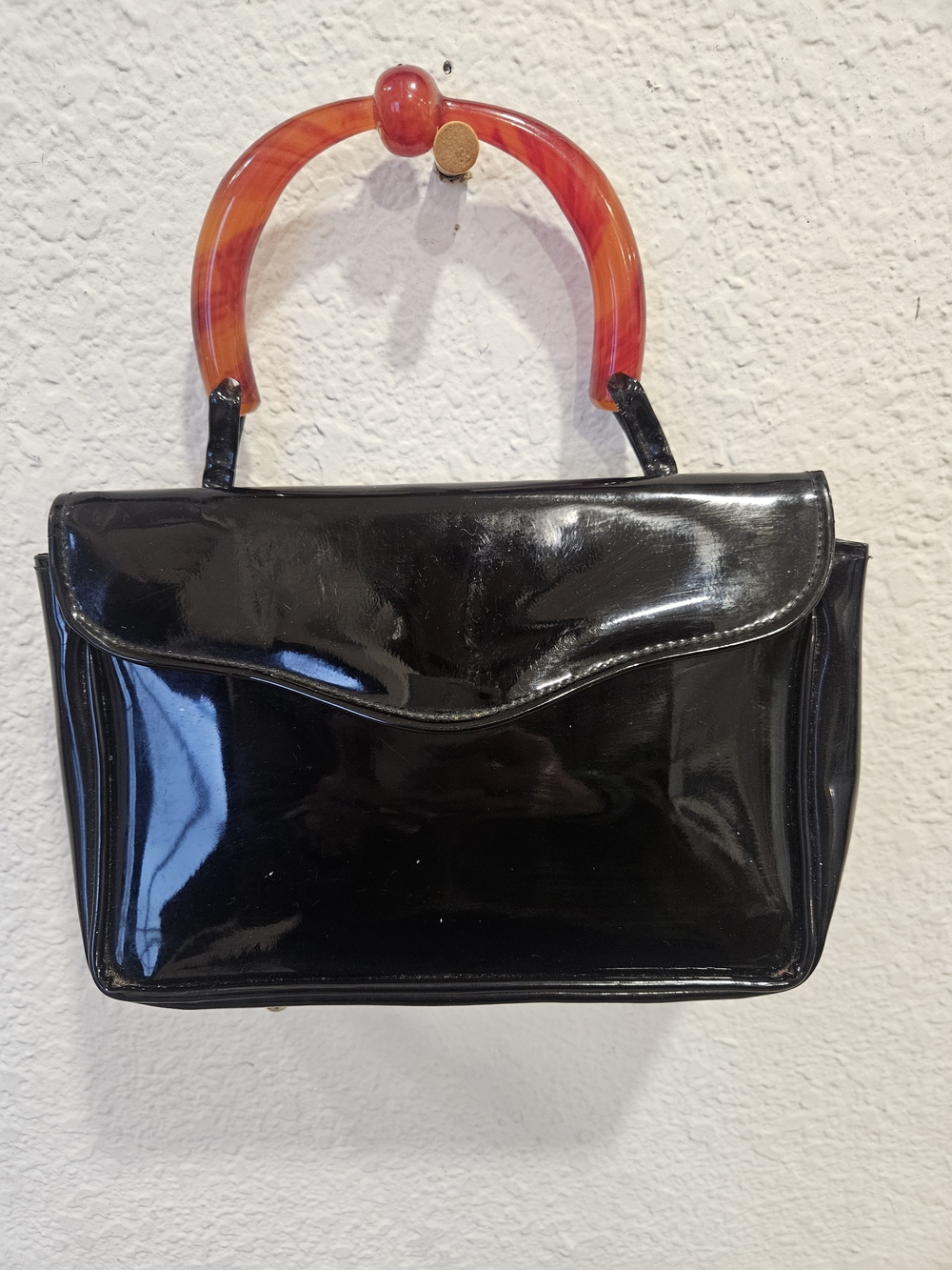 Patent Top Handle Shoulder Bag in Black & Red